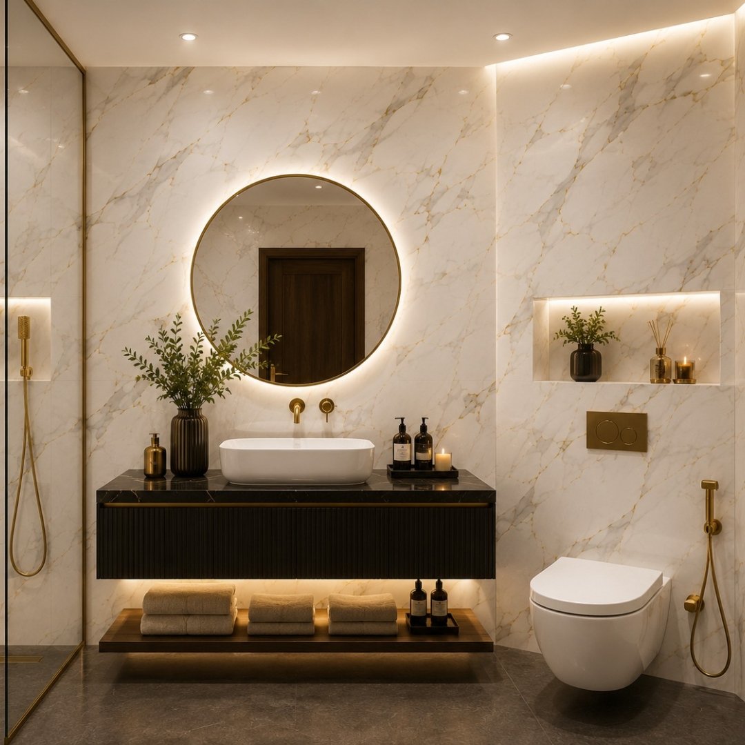AL En Roman Gold Marble Bathroom Tiles - My Home Studio